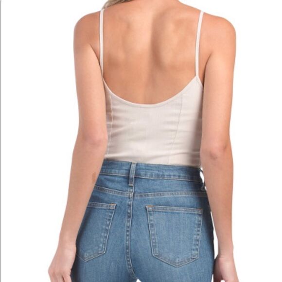 Free People Beige Last Rose Stretch Spaghetti Strap V-Neck Bodysuit- XS-NEW - Picture 3 of 11